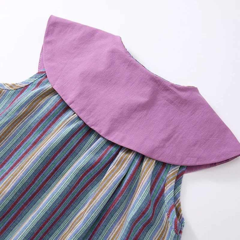 Vestido de verano sin mangas de algodón a rayas con cuello de muñeca - imagen 4