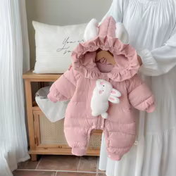 Pelele de felpa con capucha y orejas para niña – Invierno cálido