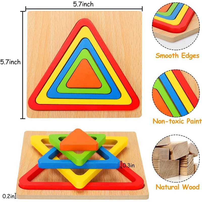 Rompecabezas Montessori de formas geométricas madera para niños - imagen 3