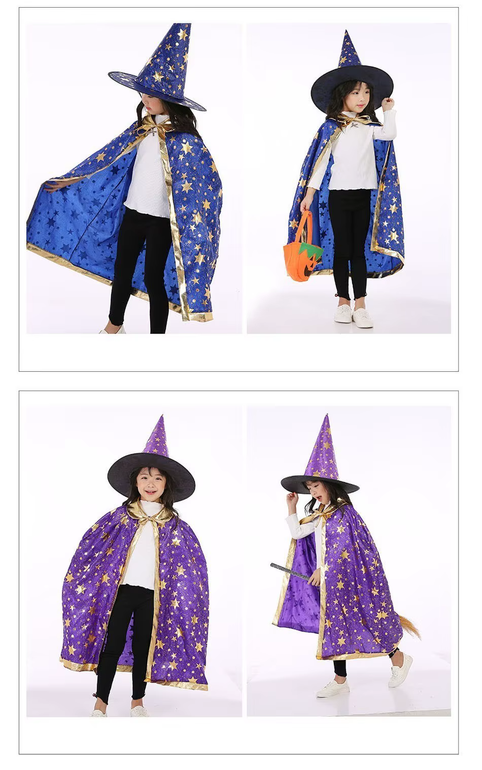 Capa de bruja morada para niños