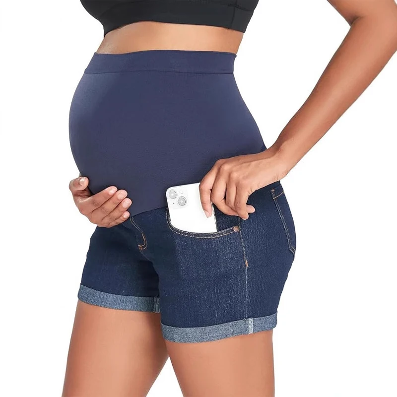 Shorts premamá de cintura alta en tejido vaquero con sujeción