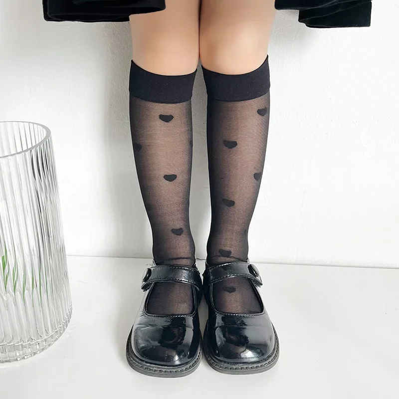 Calcetines infantiles hasta la rodilla para niñas con lazo y corazón - imagen 2