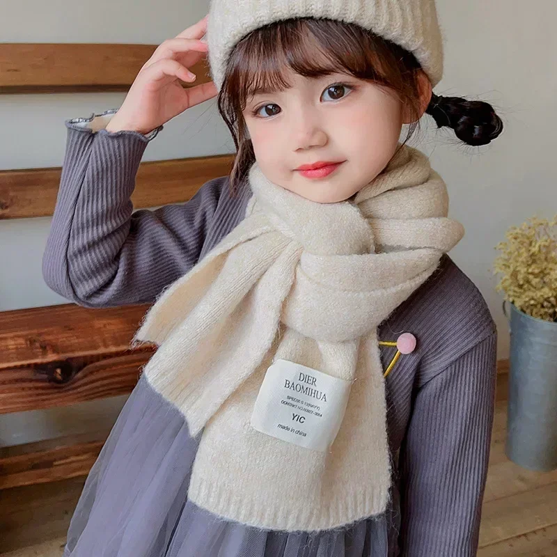 Bufanda coreana de punto grueso para niños – Invierno color sólido