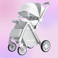 Cochecito de bebé plegable con amortiguación en cuatro ruedas y mosquitera