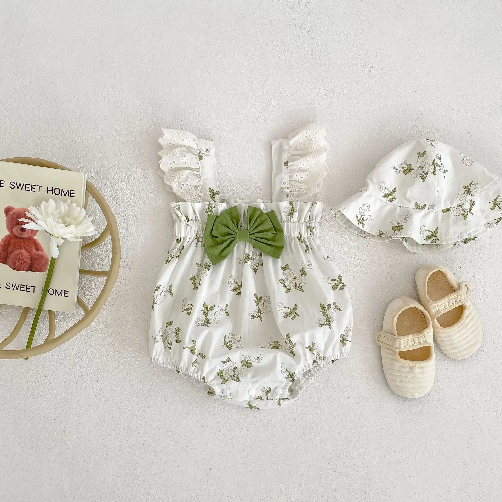 MILANCEL Floral conjunto mono bebé niña verano con sombrero - imagen 2