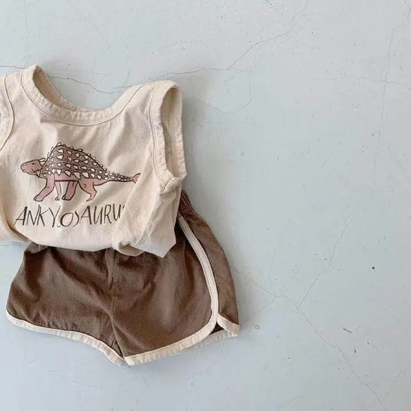 Milangel conjunto bebé dinosaurio chaleco camiseta pantalones cortos - imagen 3