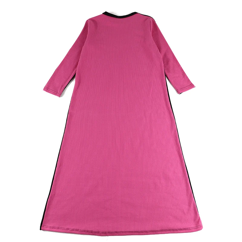 Camisón largo de terciopelo acanalado con cuello redondo azul y rosa - imagen 5