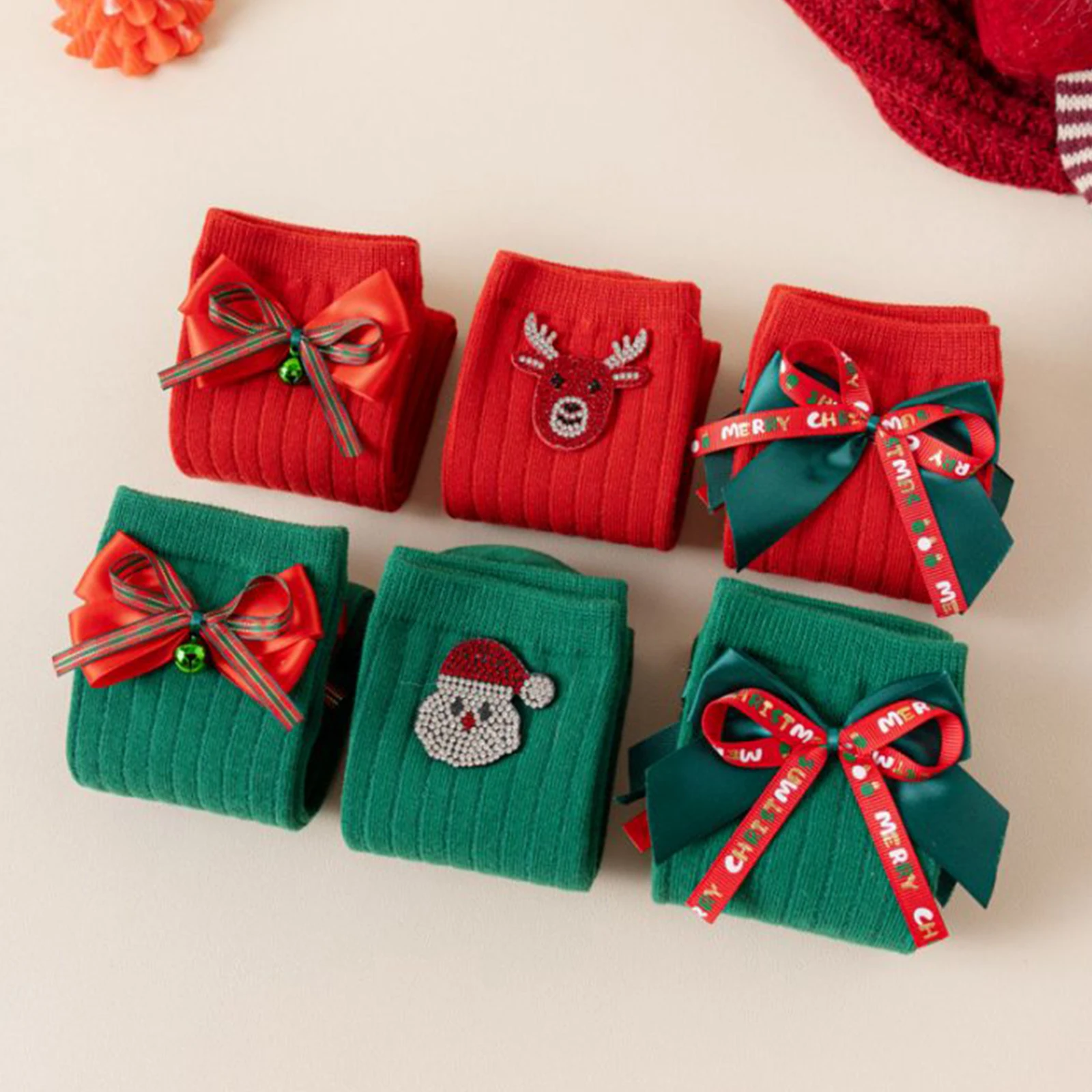 Tregren calcetines altos navideños hasta la rodilla con Papá Noel
