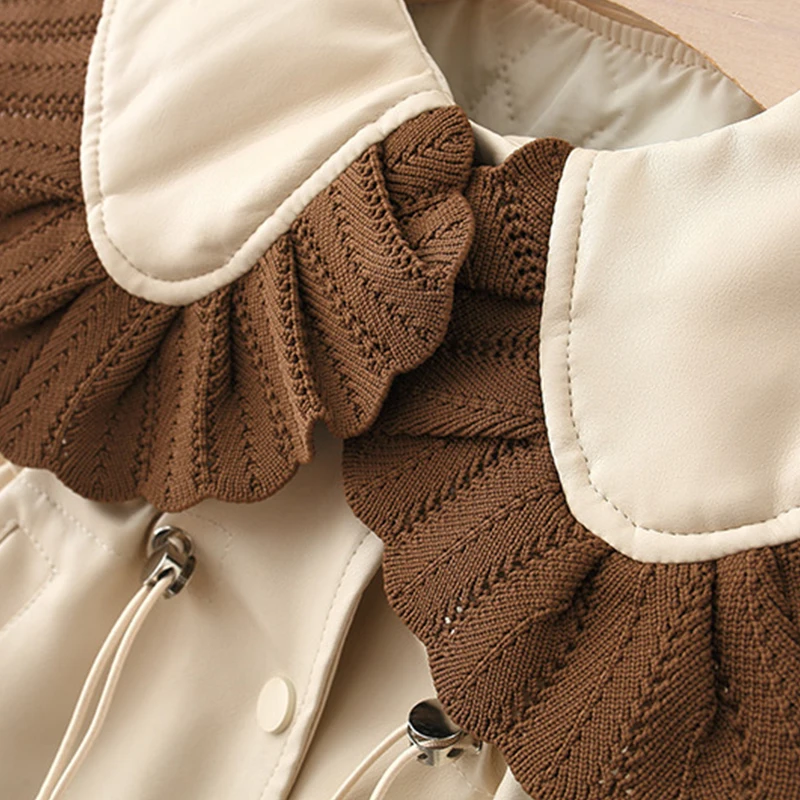 Abrigo coreano para niña con cuello de PU – Temporada otoño invierno