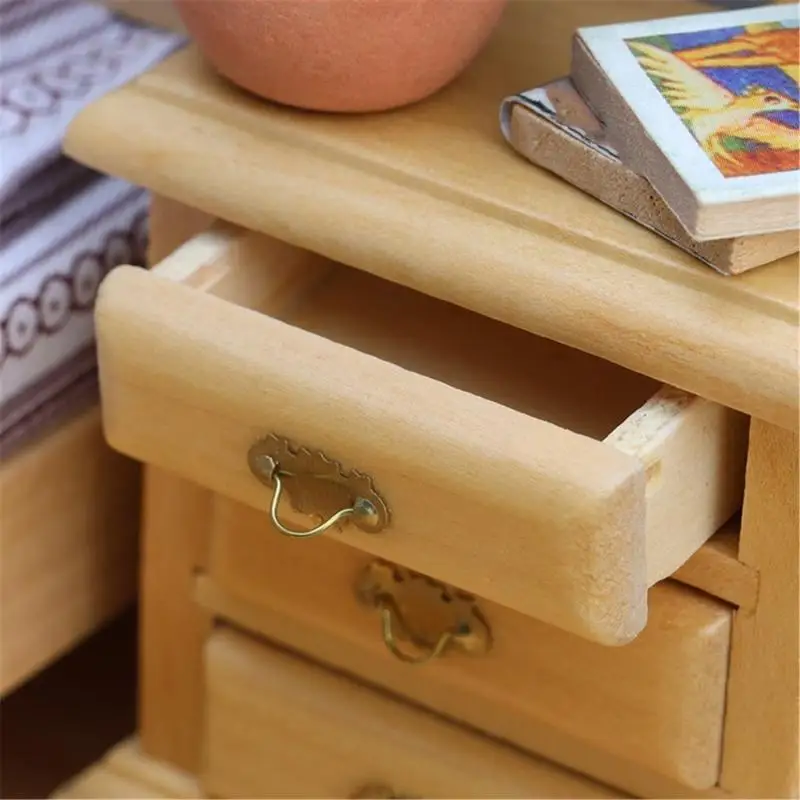 XXFE Mesita de noche de madera para muñecas con cajón que abre realista - imagen 5