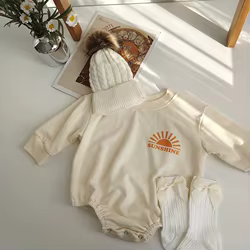 Body manga larga de algodón con capucha para bebé – Estampado sol