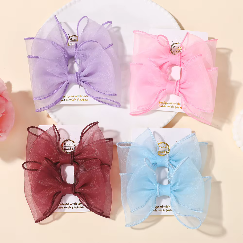 Horquillas con lazo de gasa rosa para niñas - imagen 3