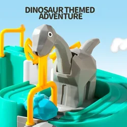Pista de carreras dinosaurios con autos deslizantes, luces y música