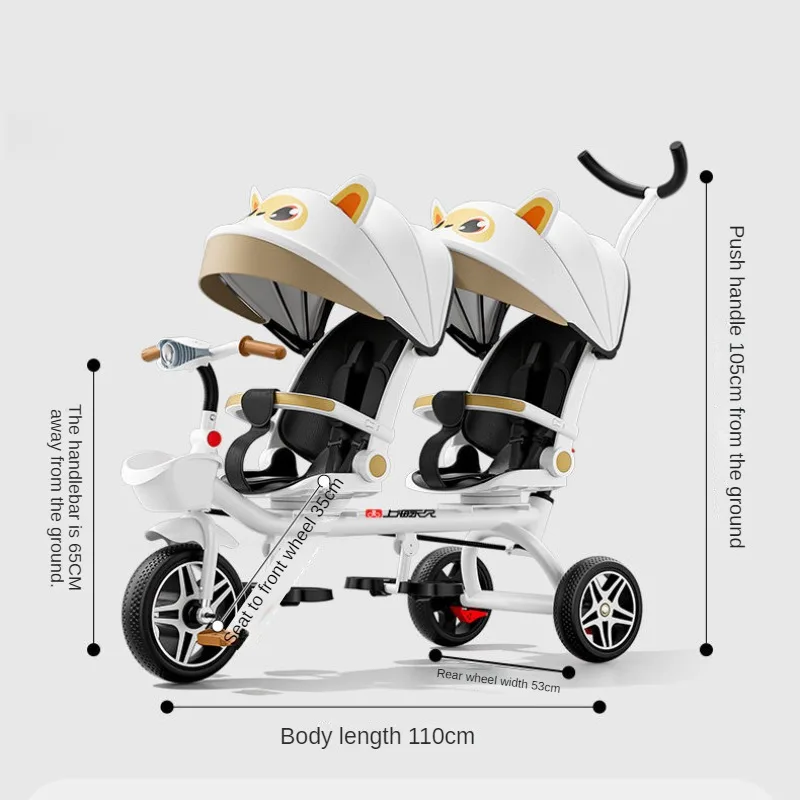 Triciclo bebé plegable doble multifuncional con asiento giratorio - imagen 3