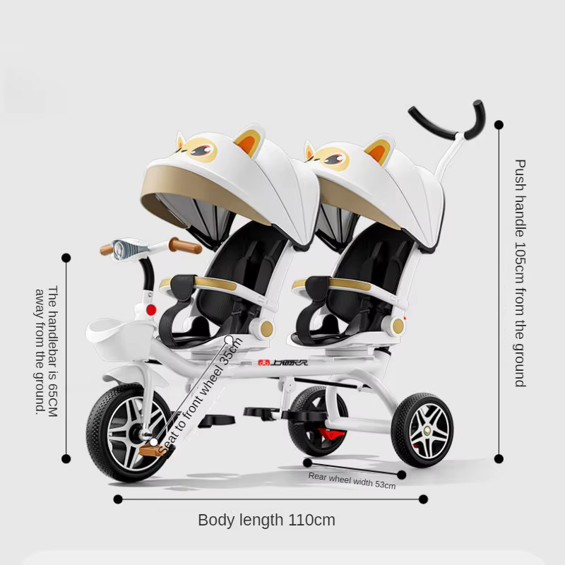 Triciclo bebé plegable doble multifuncional con asiento giratorio - imagen 3