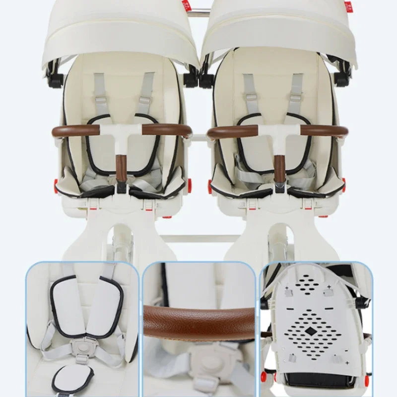 Cochecito gemelar pliable de cuatro ruedas – Cómodo y funcional - imagen 4