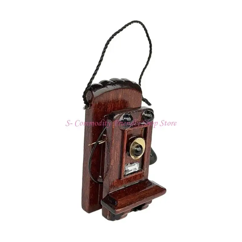 Casa de muñecas de madera con teléfono retro mini para decorar - imagen 2