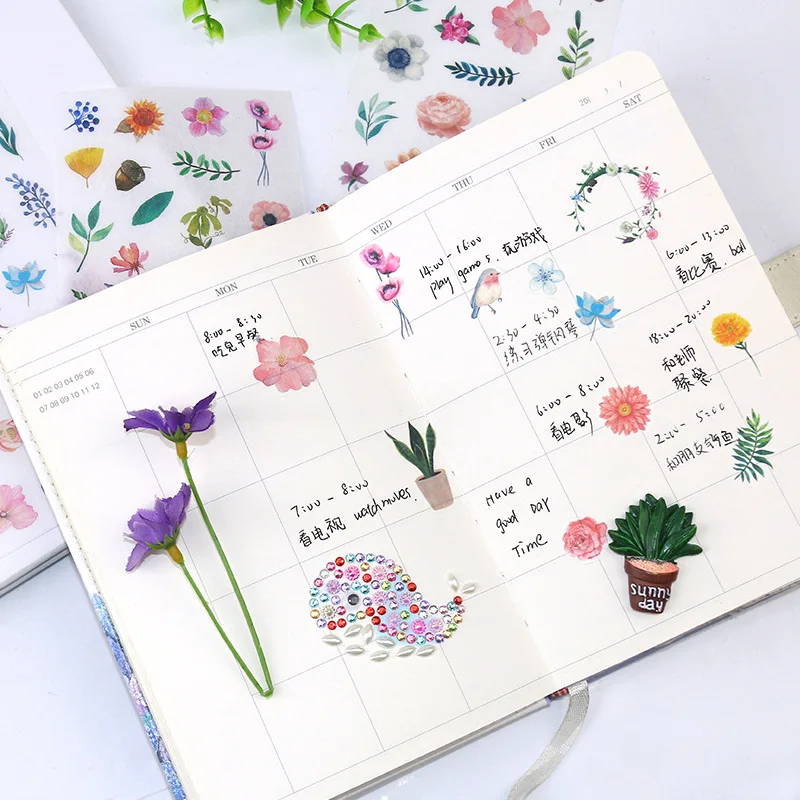Pegatinas washi kawaii con ballenas y flores para álbum diario - imagen 5