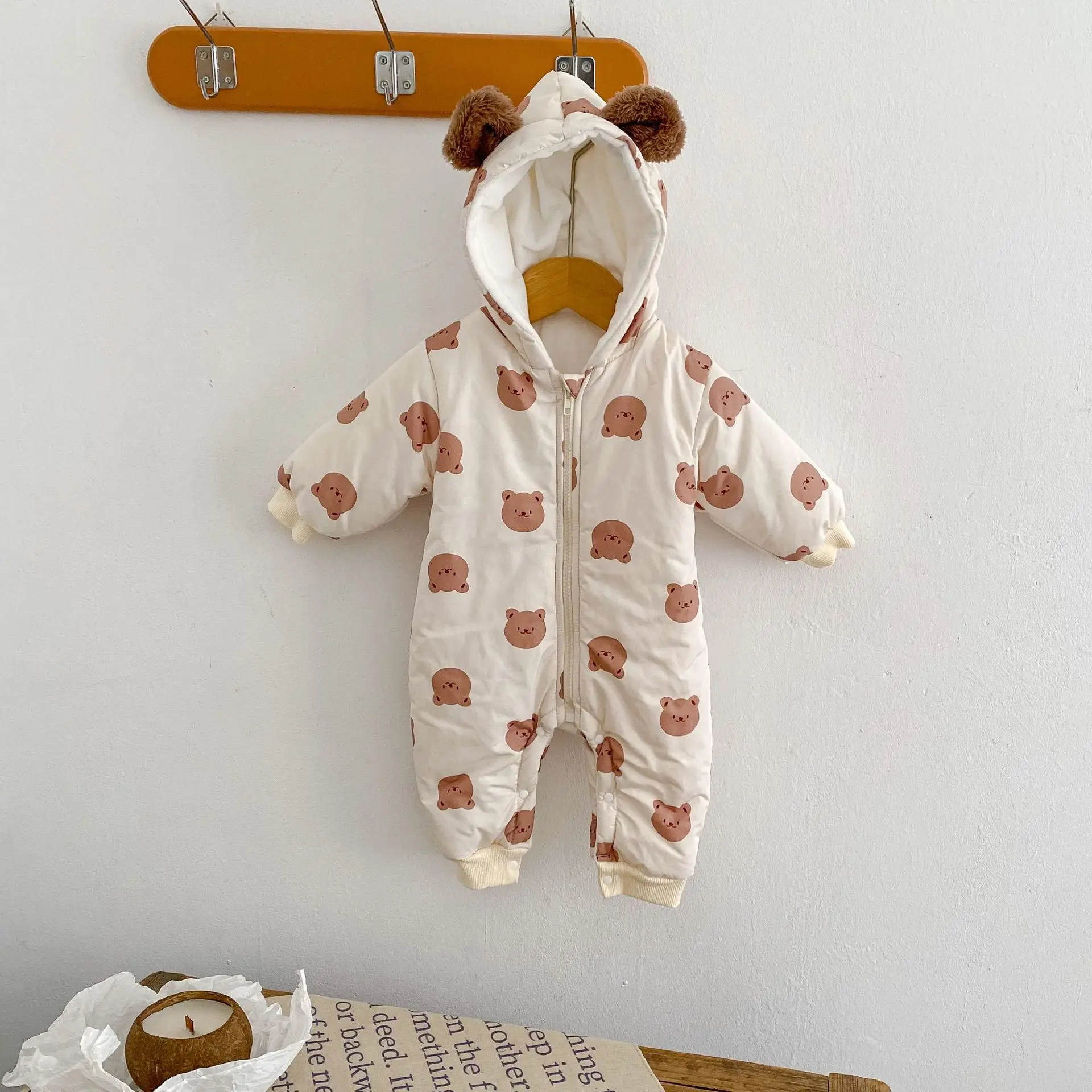 Mameluco acolchado con capucha estampado oso para bebe - Otono calido - imagen 5