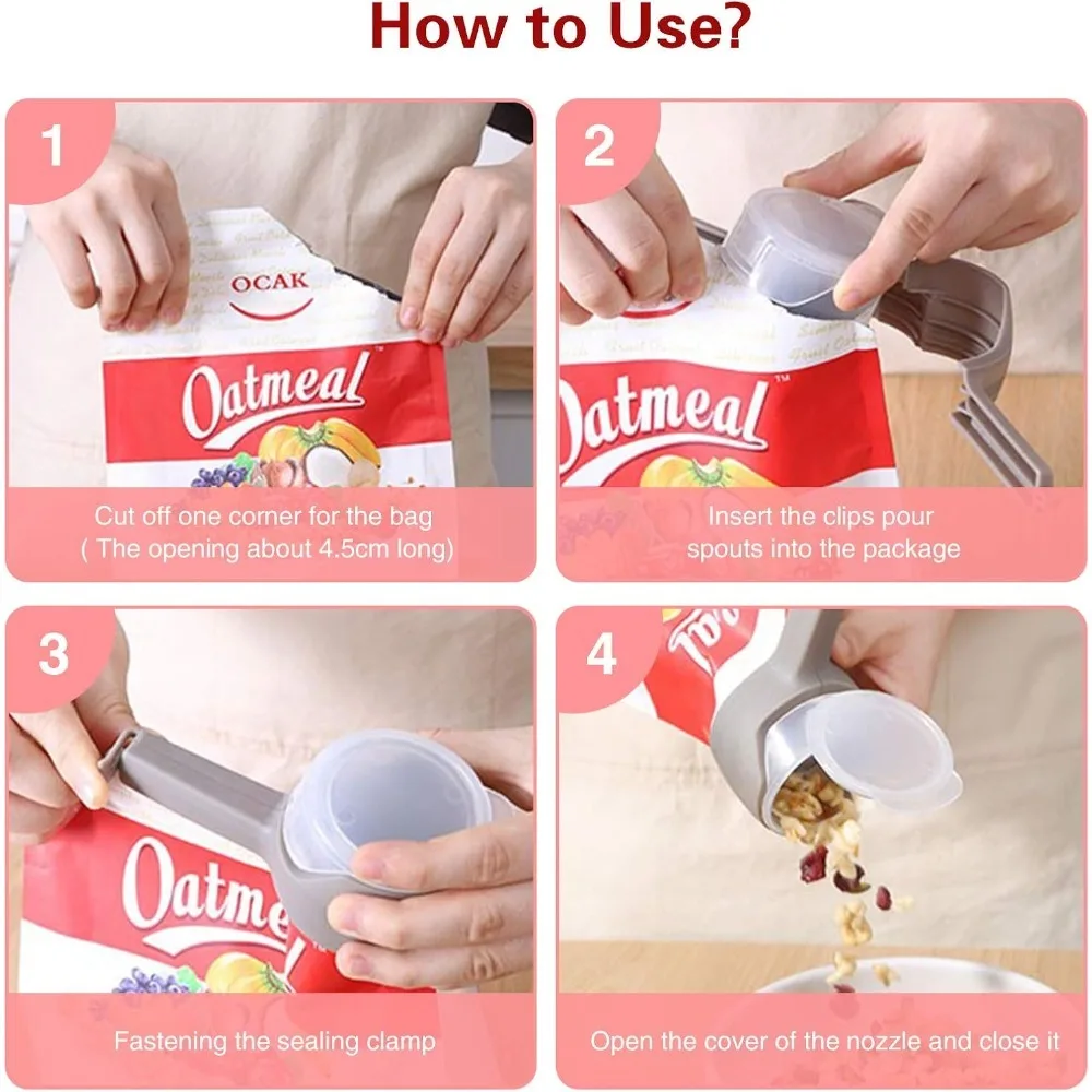 Clips para bolsas de alimentos con pico vertedor para cocina - imagen 5