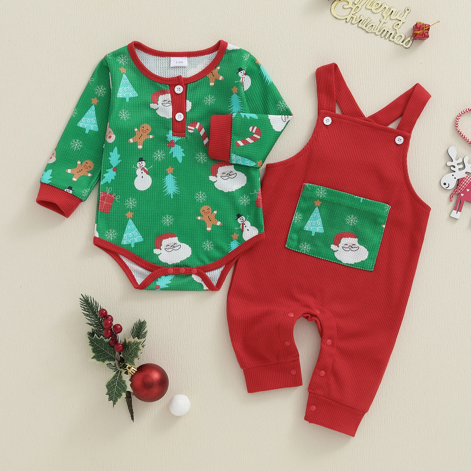 Tregren conjunto navideño de bebé niña estampado muñeco de nieve