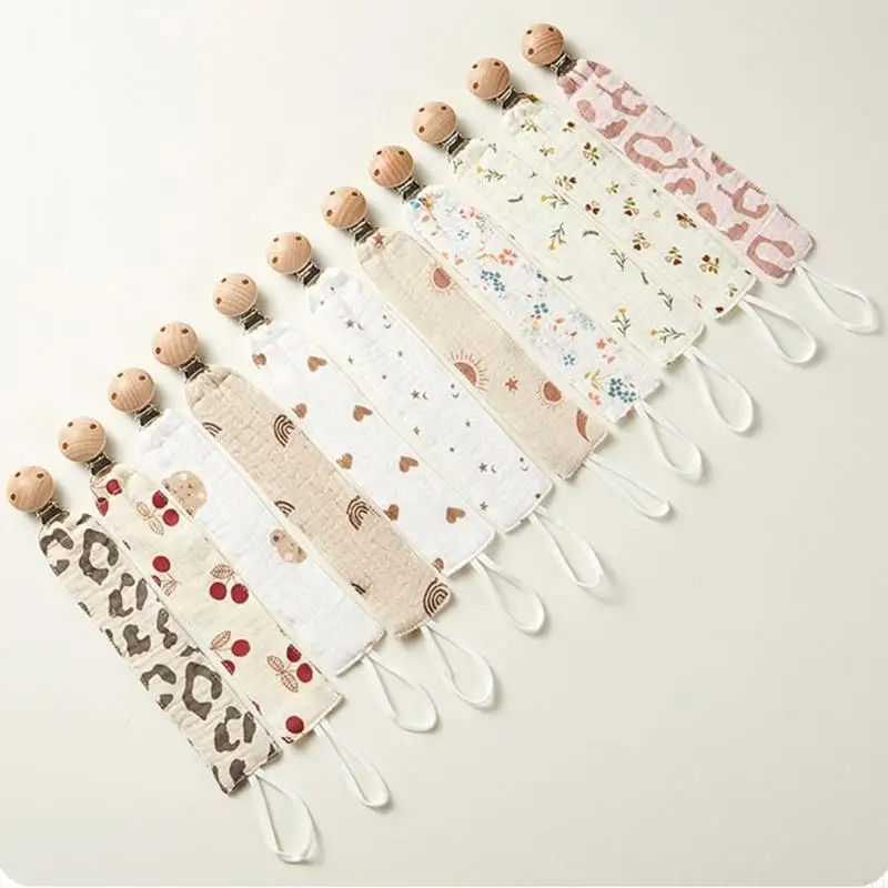 Cadena de madera para chupete de bebé – Algodón estampado - imagen 2