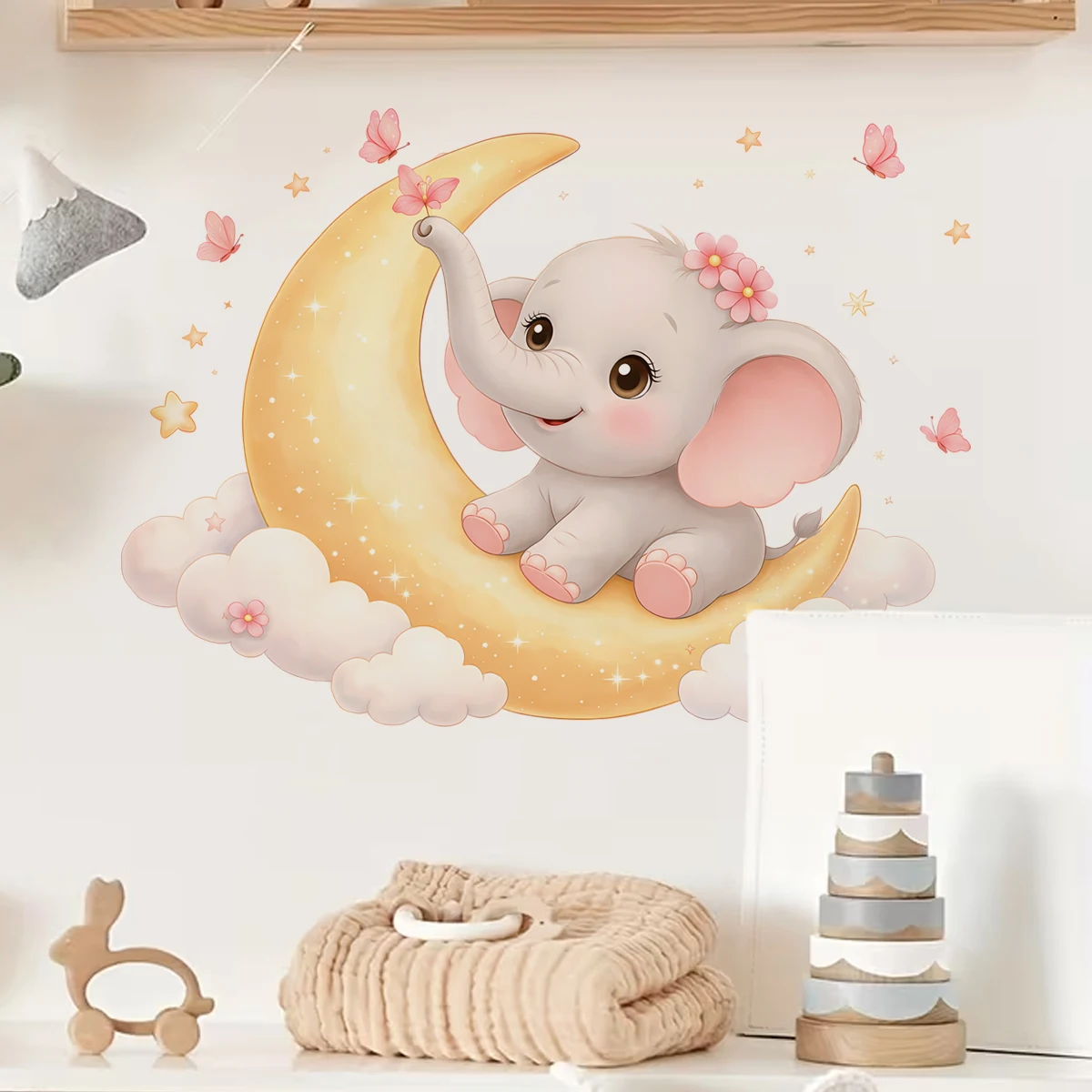 Pegatinas pared desmontables para guardería de niñas con luna - imagen 3