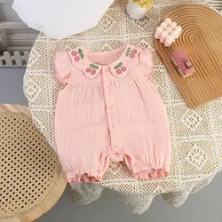 Mameluco de verano para niña con bordado y manga corta transpirable