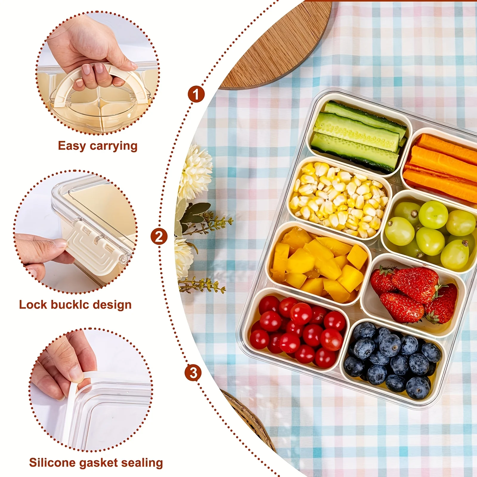 Contenedor de snacks transparente con tapa y asa apto para microondas - imagen 3
