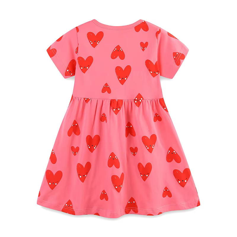 Vestido de verano manga corta para niña tipo princesa con corazones