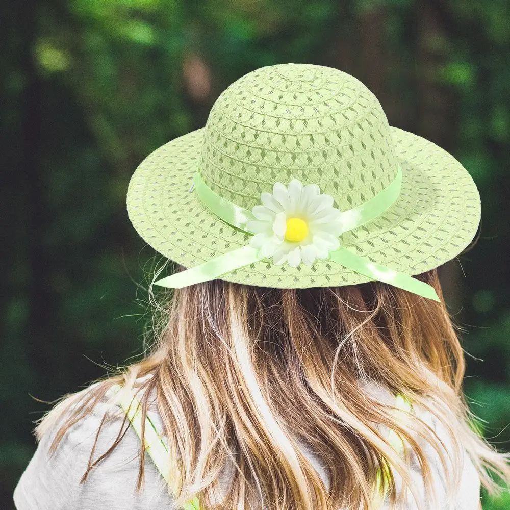 Sombrero de ala ancha infantil de paja con bolso de playa floral - imagen 2