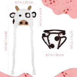Conjunto bebé vaca con gorro de ganchillo y pantalón suave