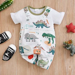 Mono de dinosaurios estampado verde para bebé niño manga corta verano
