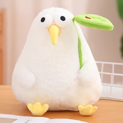 Peluche pájaro kiwi blanco con hoja de loto, almohada suave