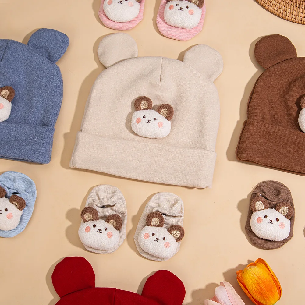 Conjunto de gorro turbante y calcetines cortos bebé otoño-invierno - imagen 3
