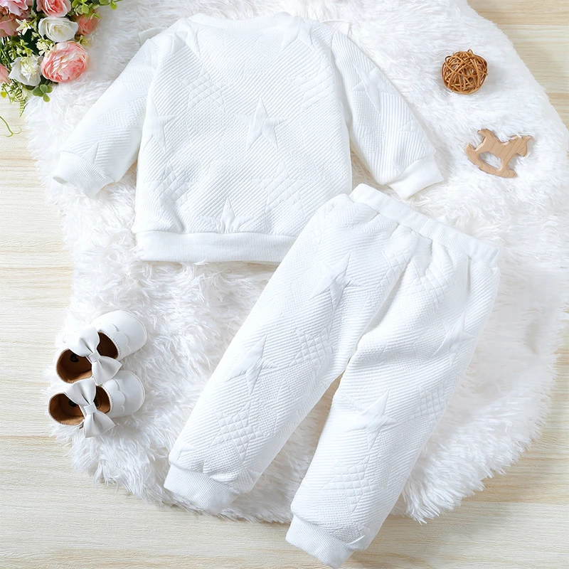 Conjunto otoño-invierno para niñas con lazo y estrella - blanco