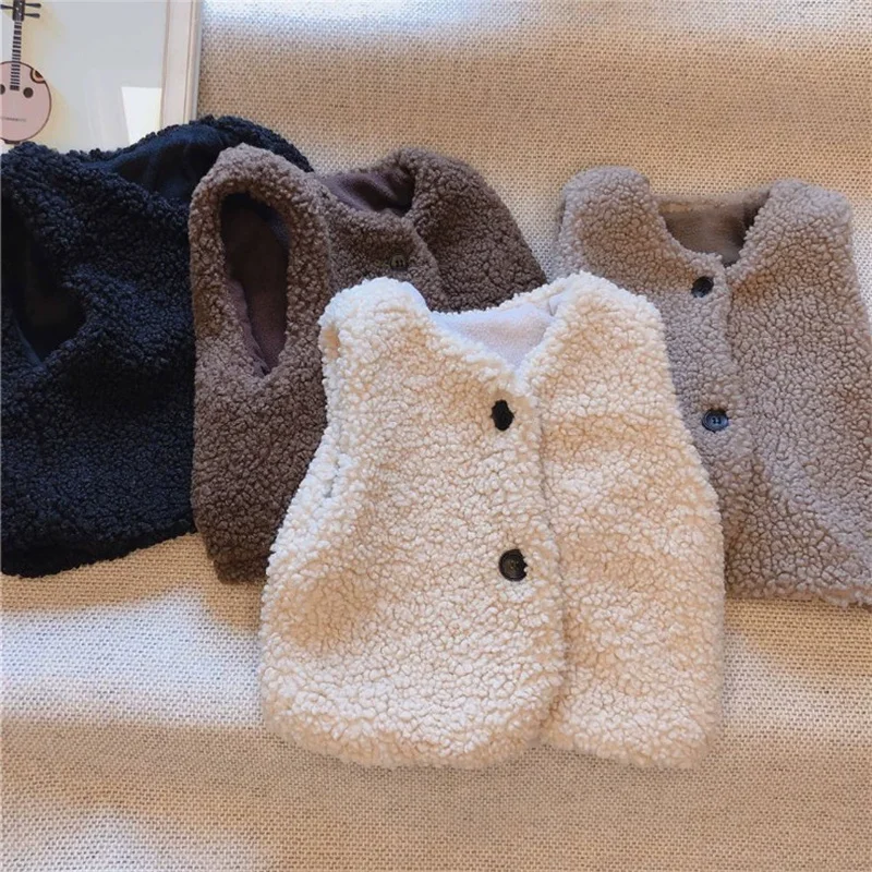 Chaleco piel de cordero grueso infantil para invierno cálido - imagen 2