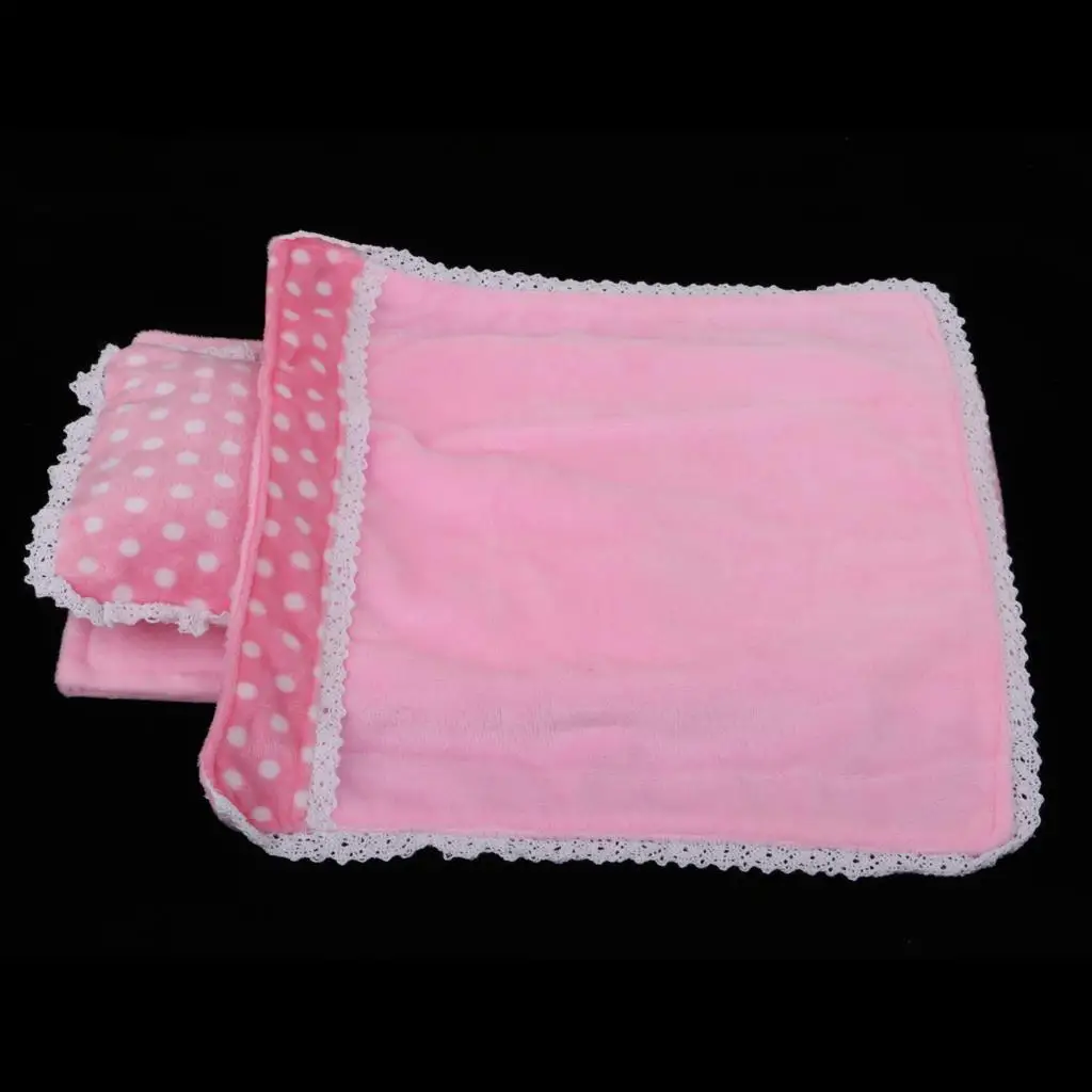 Mellchan juego de cama de felpa para muñecas, edredón y almohada