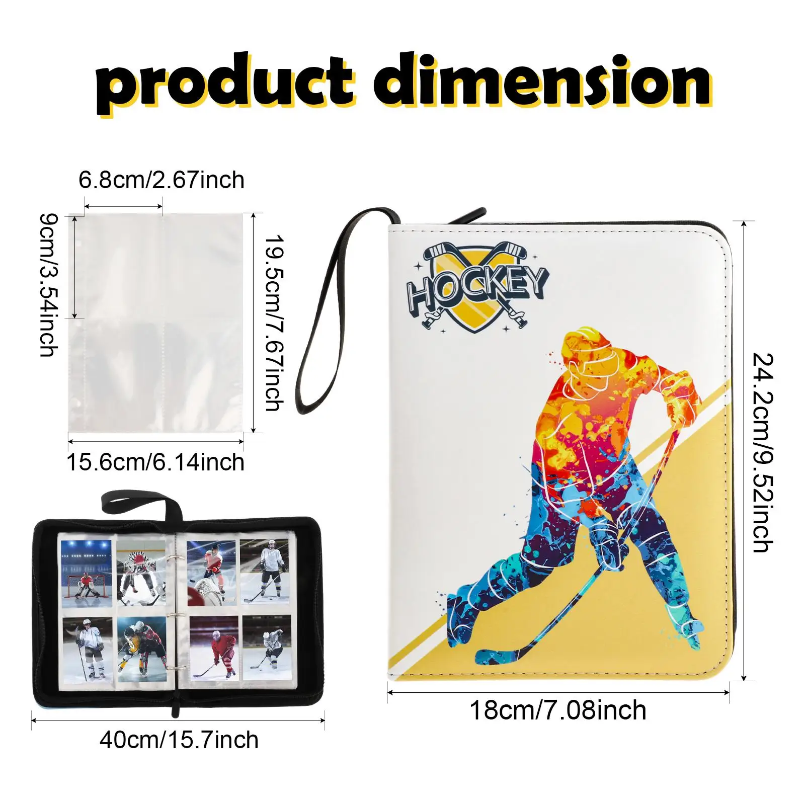 Carpeta para tarjetas de hockey con fundas protectoras y cierre