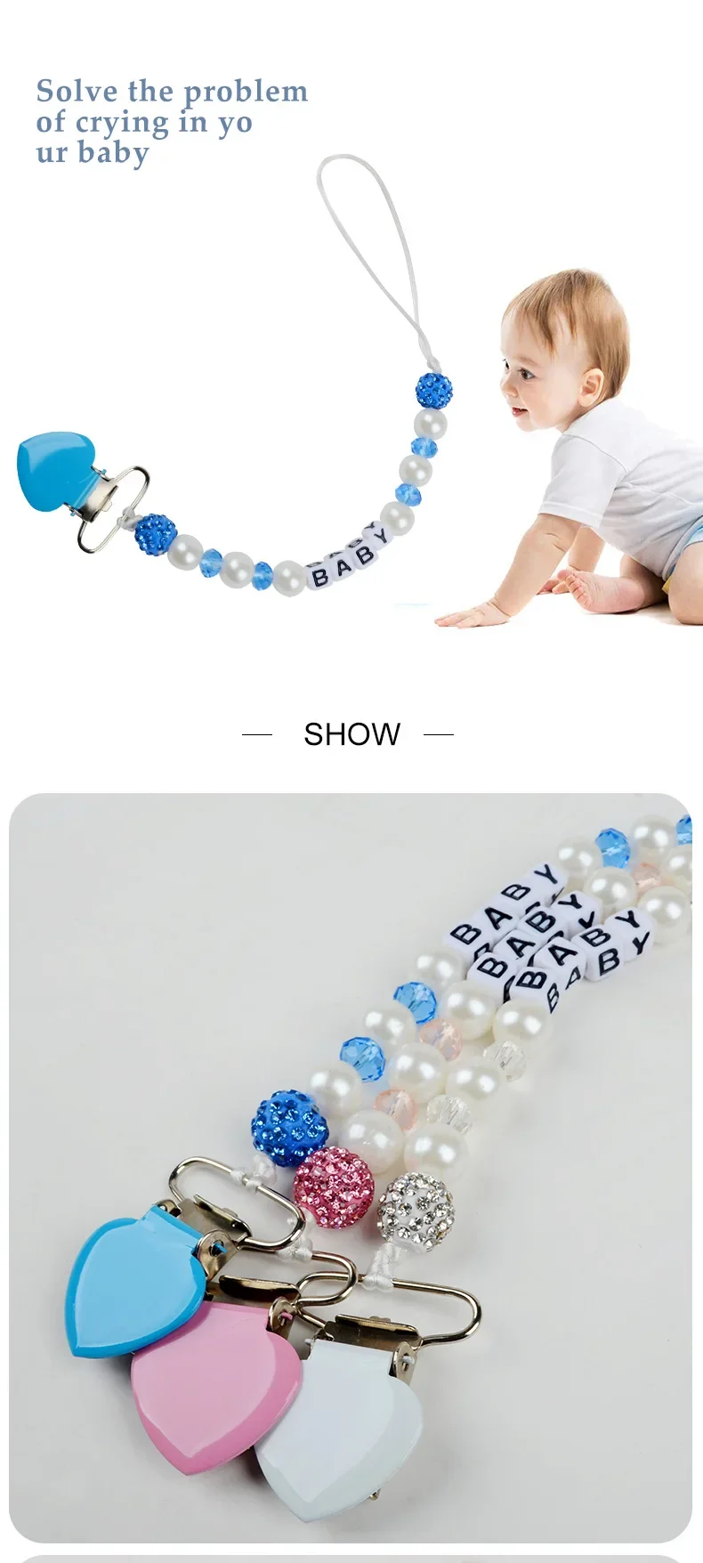Cadena anticaída de cristal de arcilla con clip de corazón