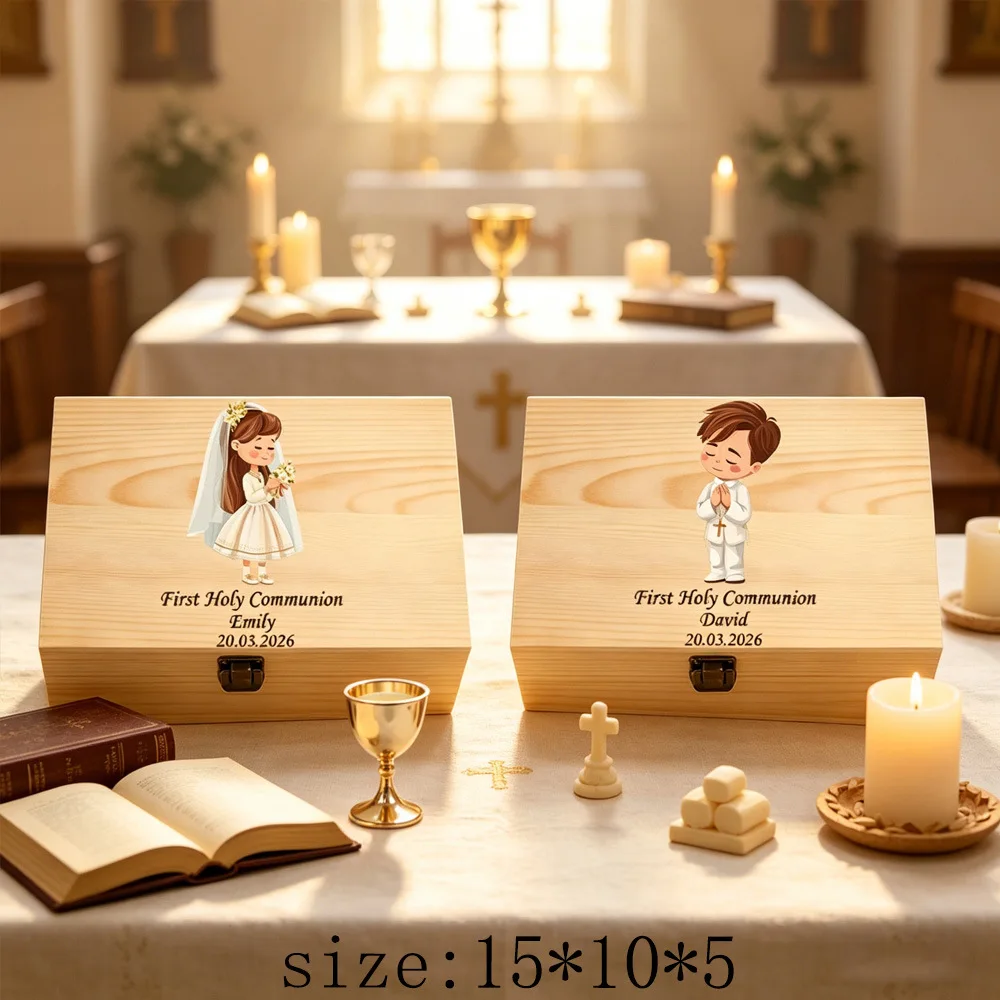 Caja de recuerdos personalizada de madera para Primera Comunión - imagen 4