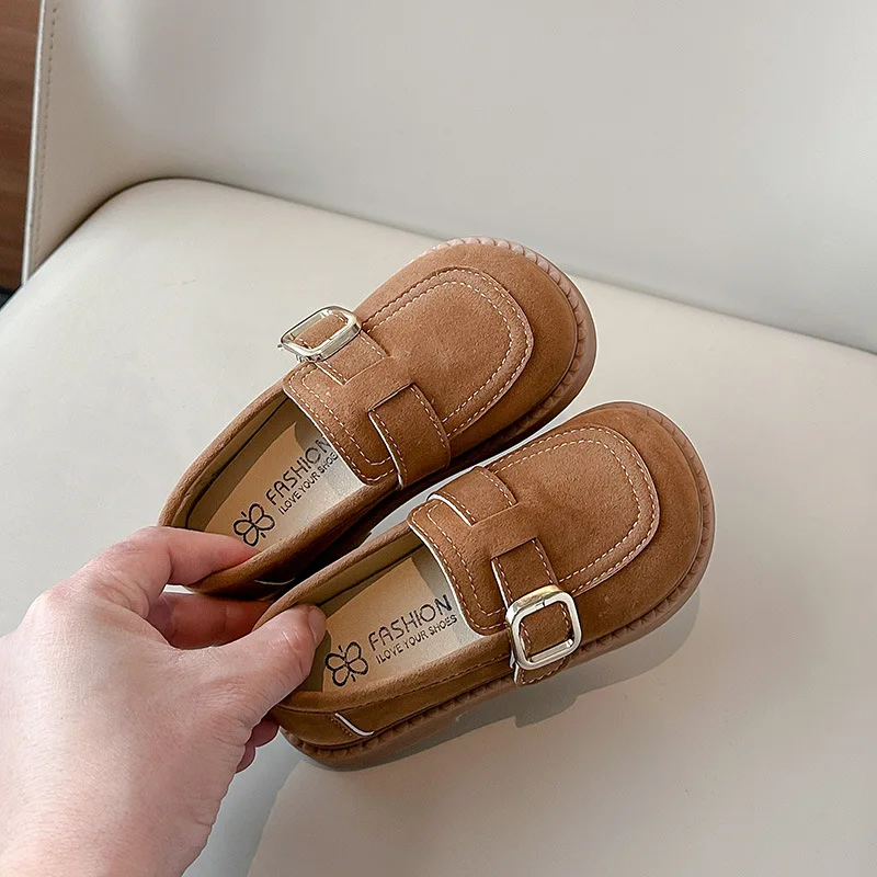 Mocasines de piel serraje para niña cómodos, estilo escolar