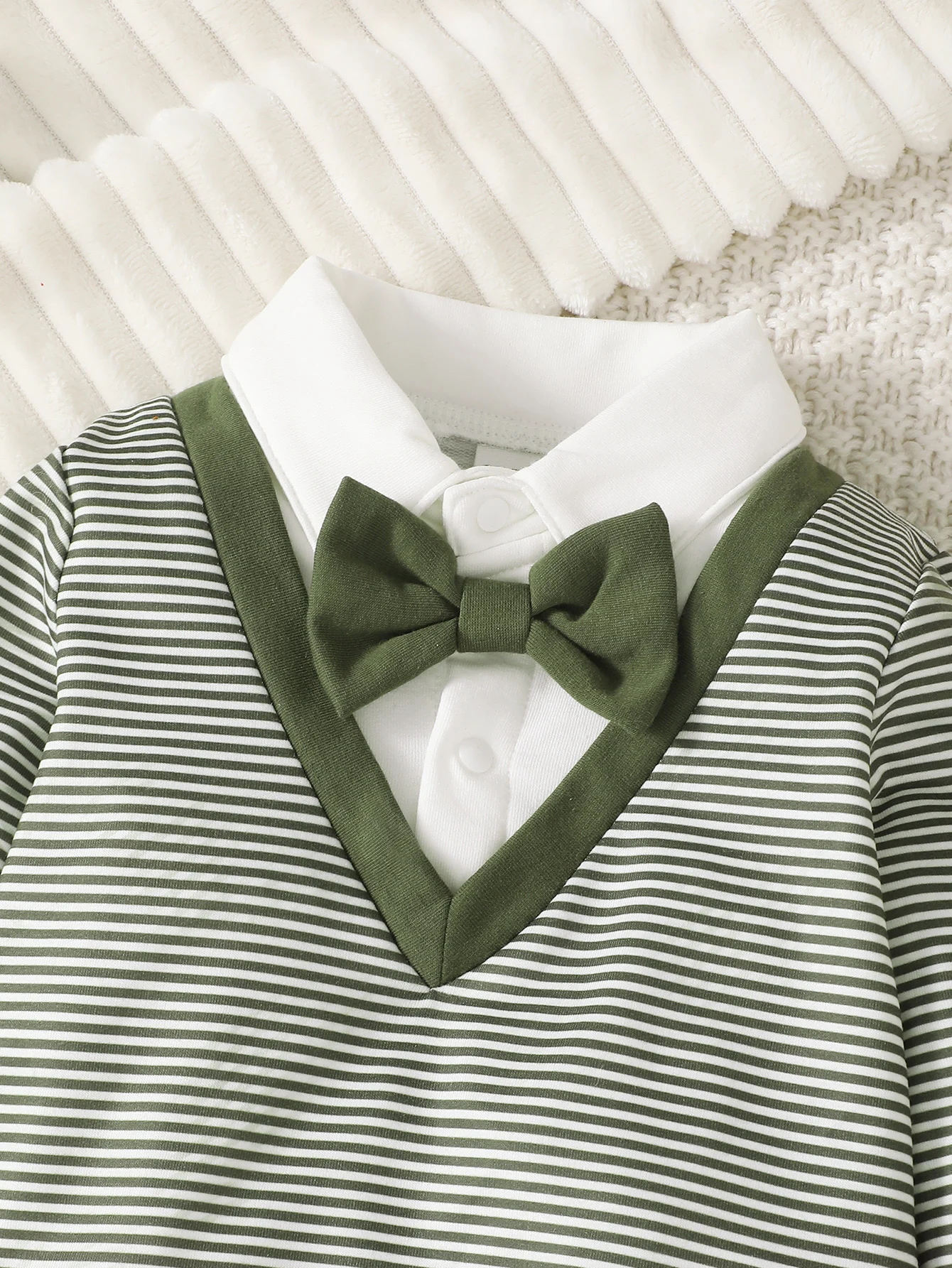Conjunto bebé de manga larga a rayas con lazo – Primavera 0-3 años - imagen 3