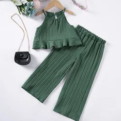 Somenie Conjunto de verano niña con volantes y pantalón ancho largo