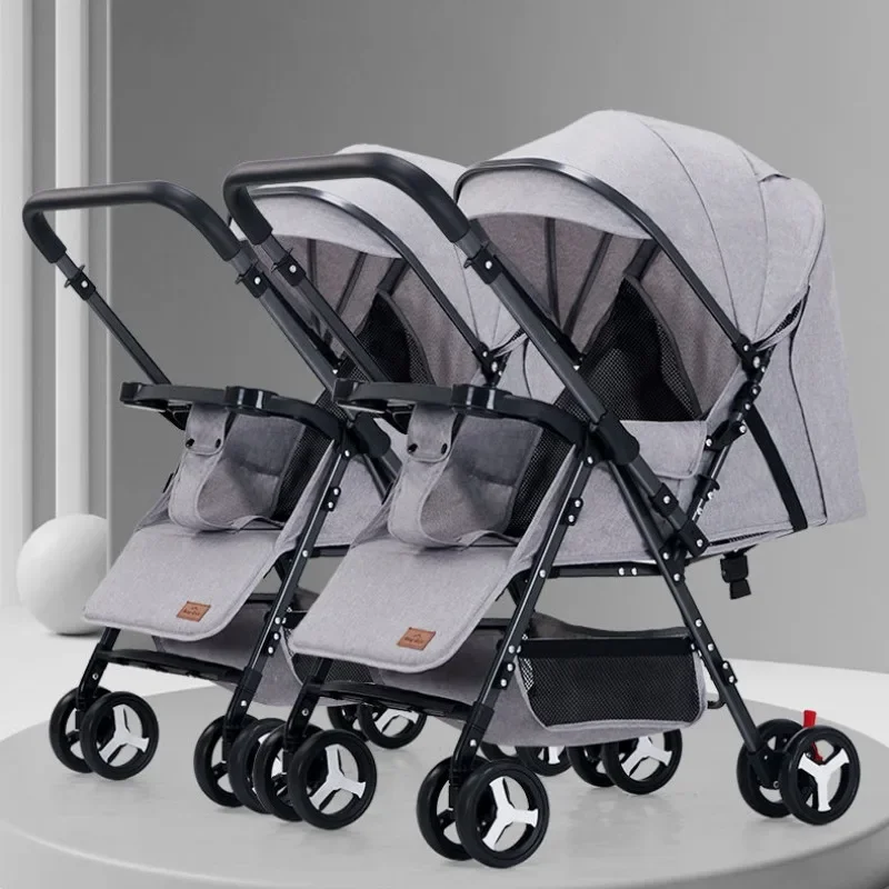 Cochecito gemelo plegable con respaldo ajustable y posición reversible