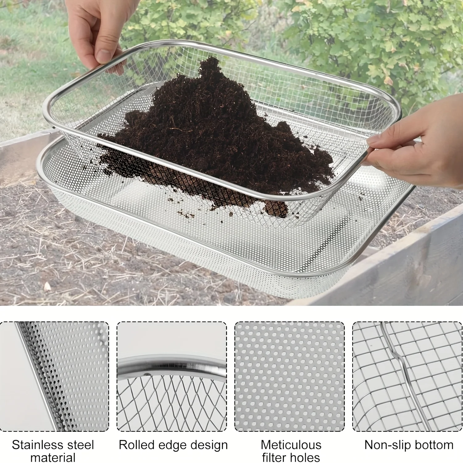 Tamiz de acero inoxidable para filtrar rocas, compost y arena - imagen 4