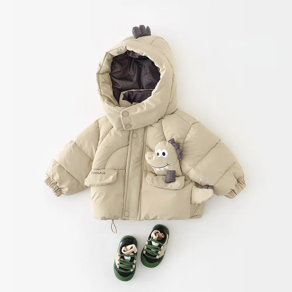Abrigo acolchado infantil con capucha – Estampado dinosaurio - imagen 2