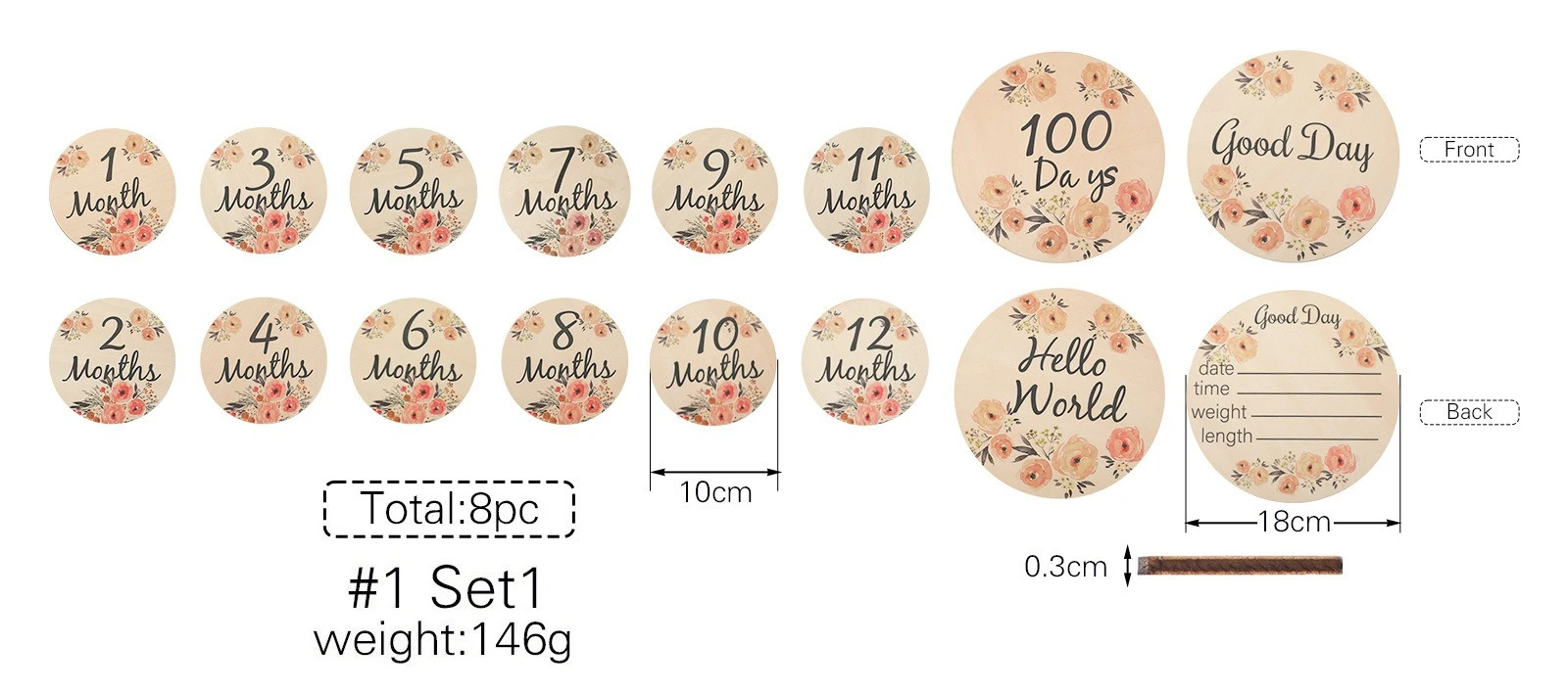 Tablero de madera con diseño floral para sesión de fotos neonatal