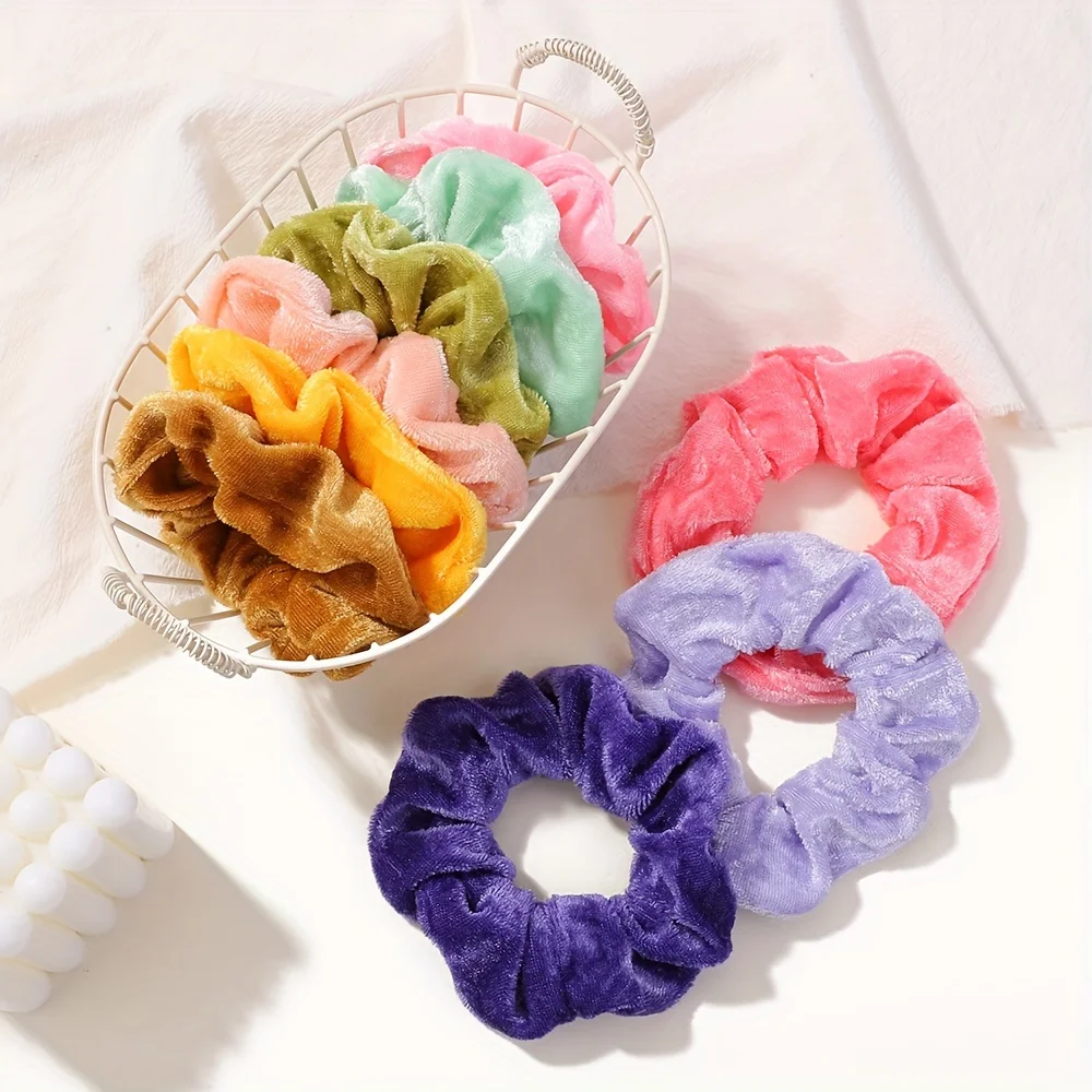 Coleteros de terciopelo elásticos para niñas – colores suaves - imagen 5