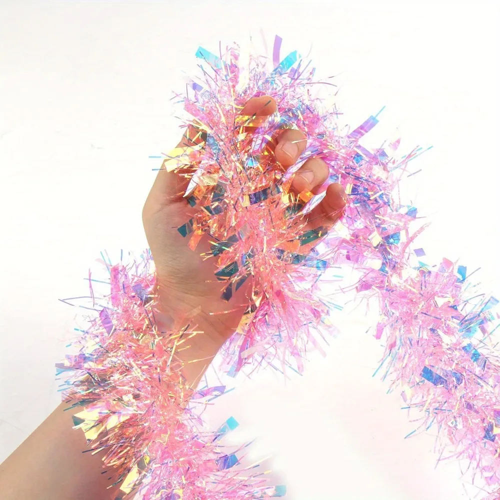 Guirnalda de oropel navideña rosa brillante para árbol